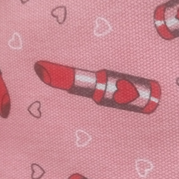 💘 Sourpuss Canvas Carry All Tote Bag Pink with Red Lipsticks & Hearts New - Picture 8 of 9